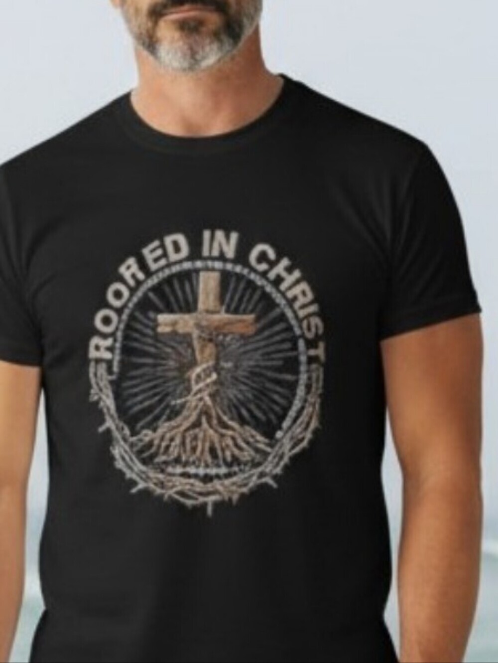 Access - NWOT. Black Short Sleeves, Tee Shirt, Graphic Print-"Rooted In Christ".